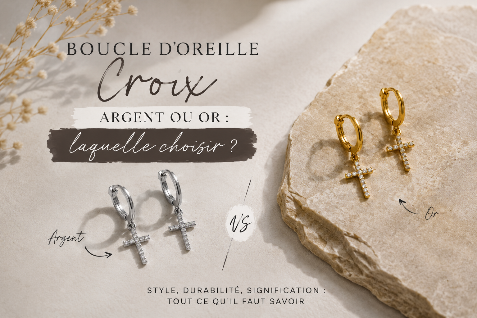 Boucle d’oreille croix argent ou or : laquelle choisir ?
