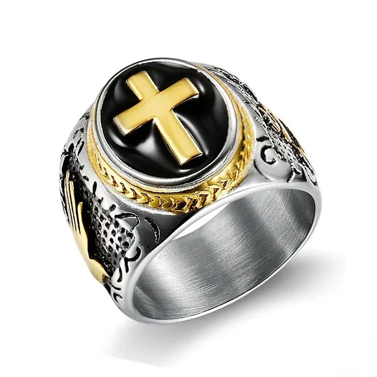 Bague acier médiévale croix