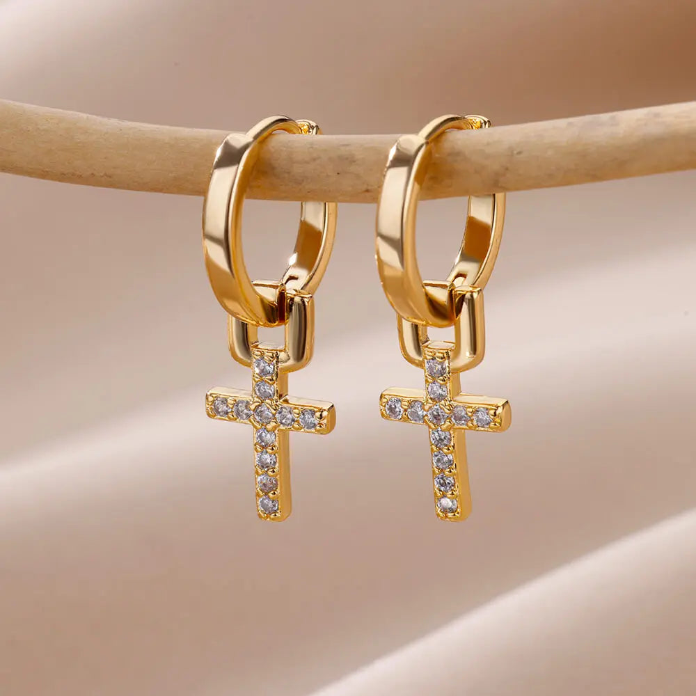 Boucle d oreille croix acier chirurgical