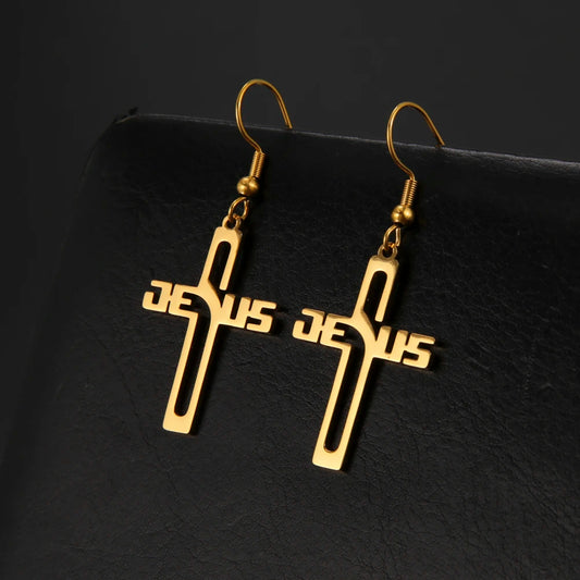 Boucle d'oreille croix jesus