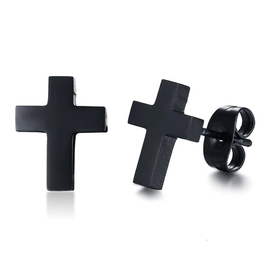 Boucle d'oreille croix noir