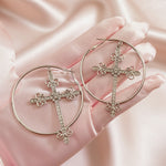 Boucles d'oreilles anneaux avec croix - Vignette | Vera Croix
