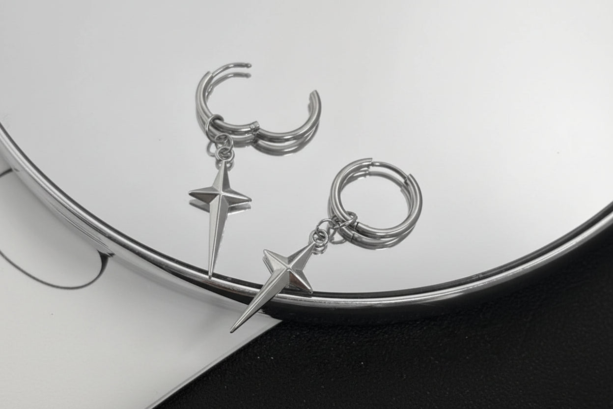 Boucles d'oreilles anneaux croix homme