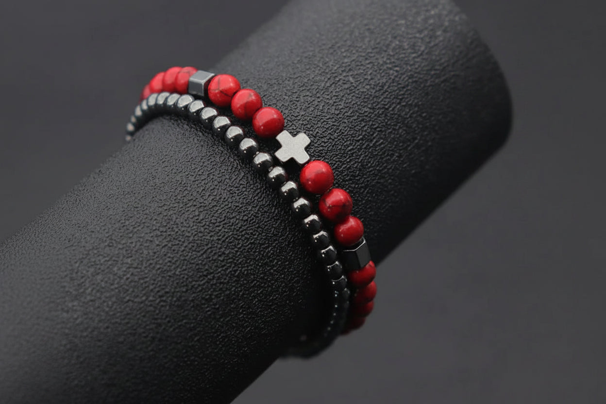 Bracelet croix homme rouge