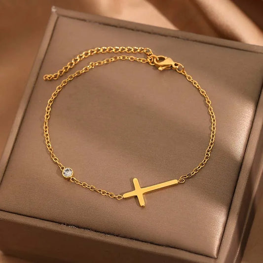 Bracelet croix or