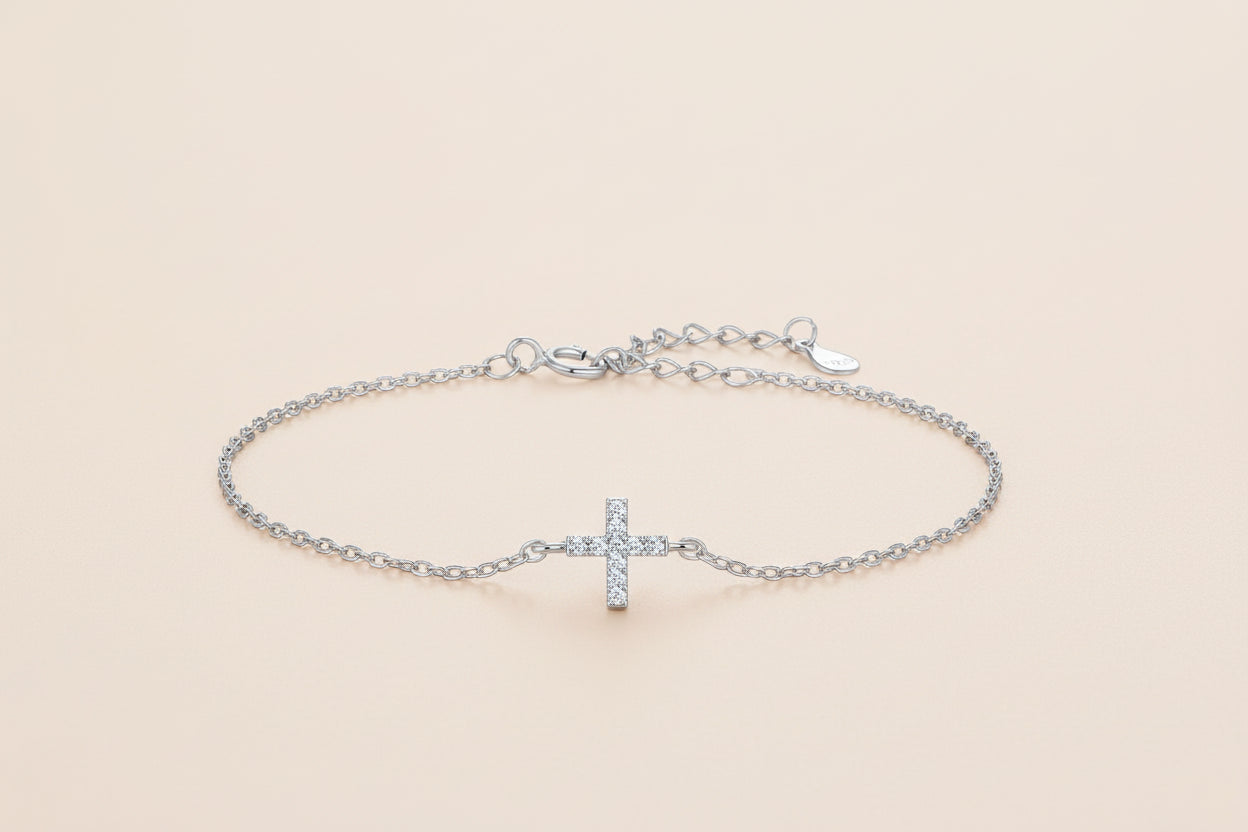 Bracelet croix or blanc