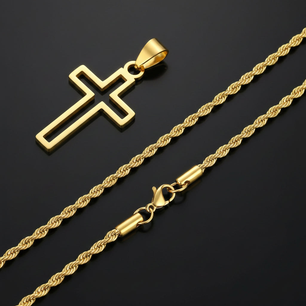 Chaîne et croix en or