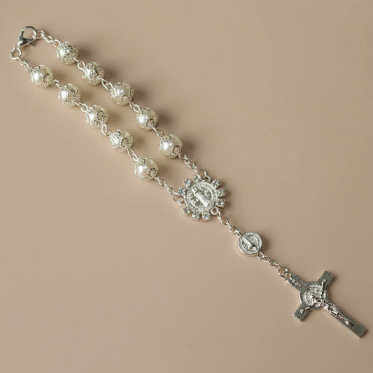 chapelet blanc croix