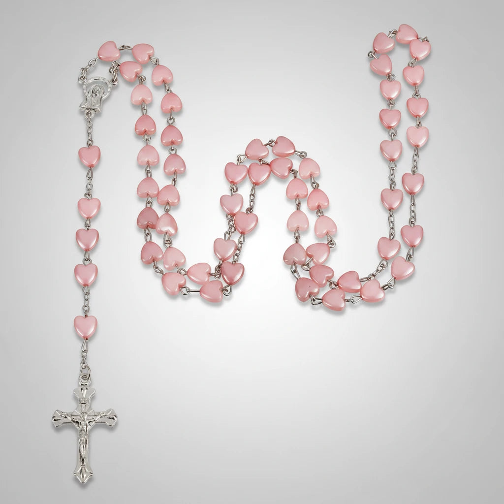 Chapelet croix rose