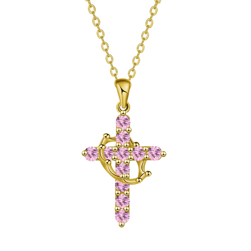 Collier croix rose