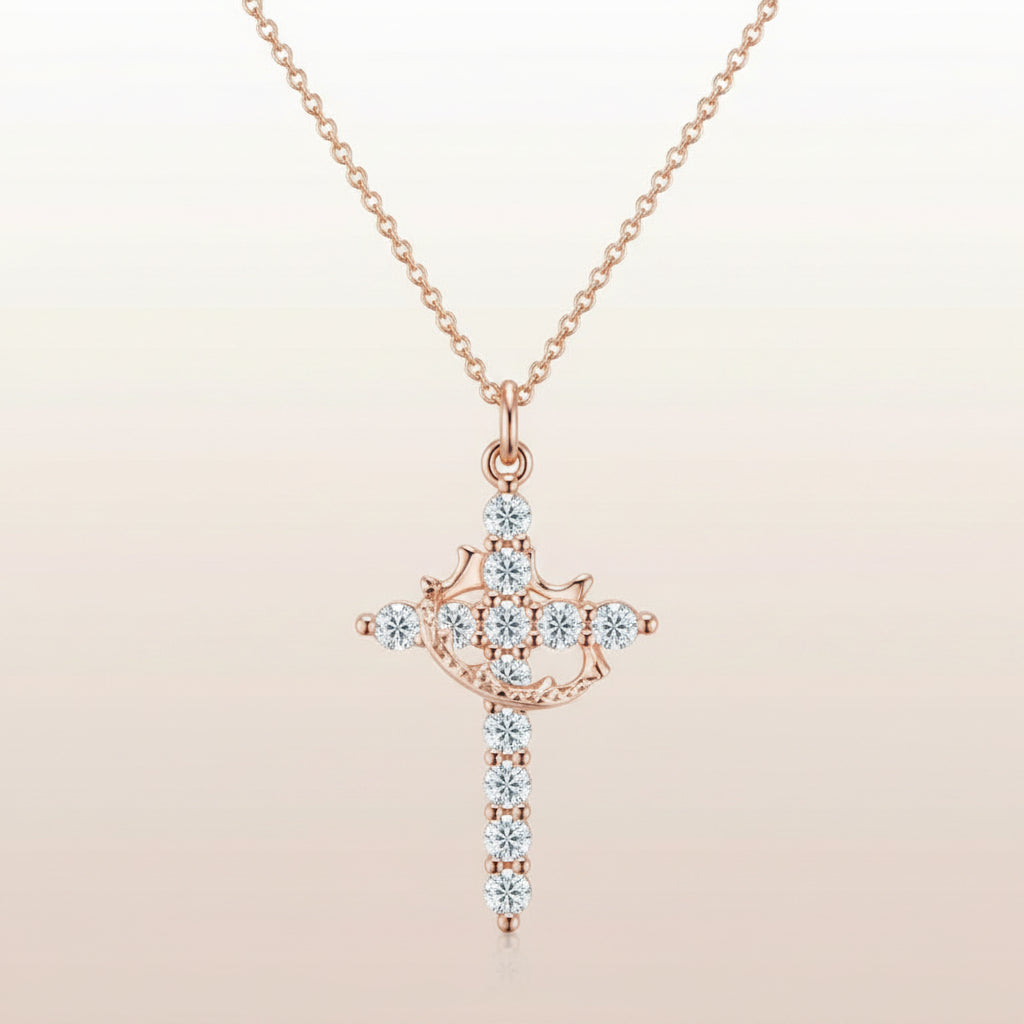 Collier croix rose
