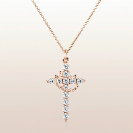 Collier croix rose